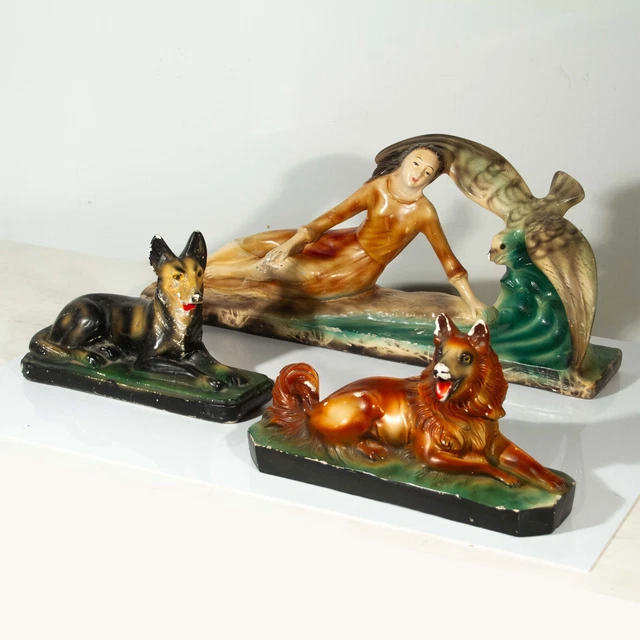 RARE ANCIENNES statues sculptures africaine plâtre art déco signées