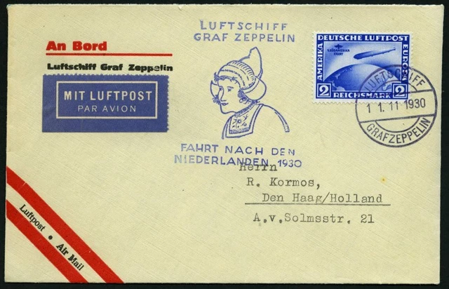 ZEPPELINPOST 1930, Fahrt in die Niederlande, Bordpost, frankiert mit 2 RM