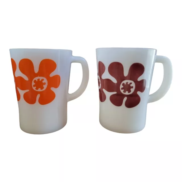 Vintage Crown Pyrex Coffee Mug Set Of 2 Flower Power Retro Cup Orange Brown