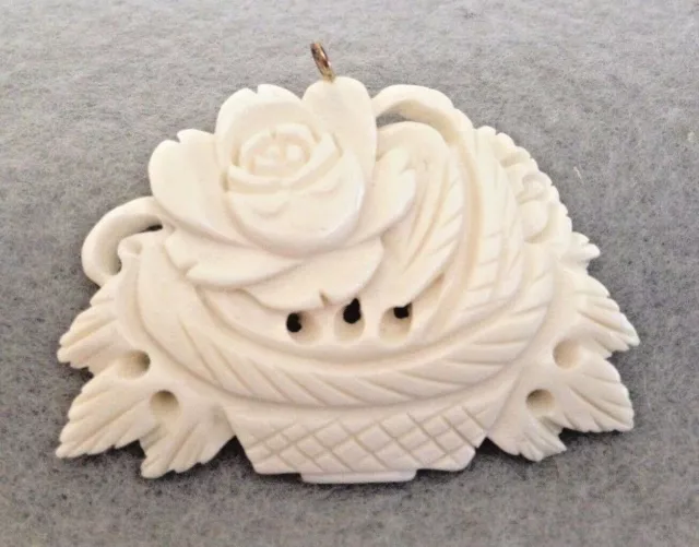 Rose in a Basket Hand Carved Bovine Bone Pendant (1 piece),  1 3/4" x 1 1/4"