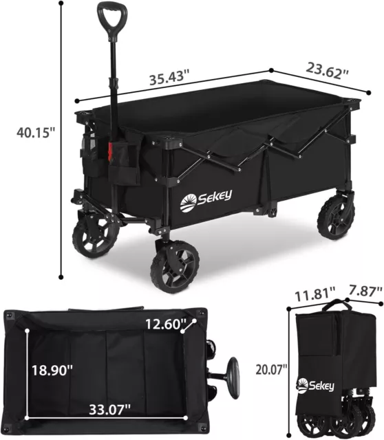 Sekey Folding Wagon Cart with 220L/150KG Capacity Heavy Duty Festival Trolley