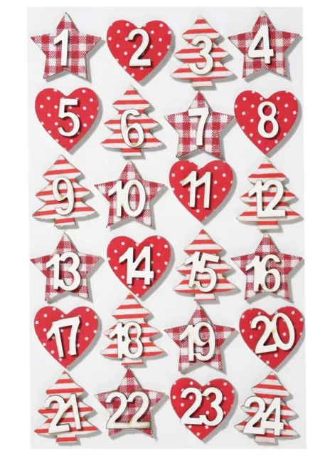 Holzzahlen-Stoffdesign 1-24 rot Adventskalenderzahlen Adventskalender Säckchen