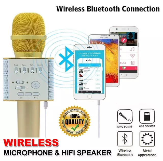 Q9 Wireless Karaoke Bluetooth Speaker Microphone Handheld Mic USB Audio Player