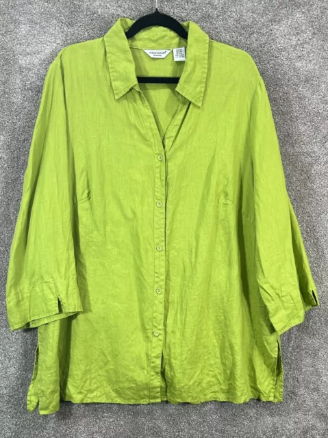 Blusa para mujer Richard Malcolm 3X verde lino con botones mangas 3/4 cuello en V