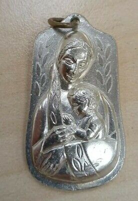 Blessed Virgin Mother Mary & Child Jesus Medal vintage? Silver toned