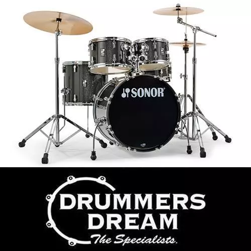 SONOR AQX STUDIO 5 Piece Drum Kit 20" w/Hardware Cymbals Black Midnight Sparkle