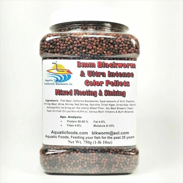 3 mm California Blackworm & Intense Coloring Pellet Mix, Floating & Sinking