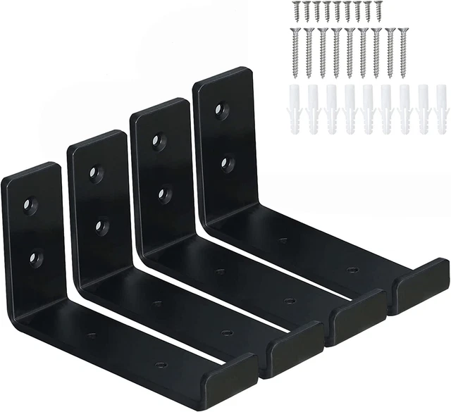Black Shelf Bracket 6 Inch, J Metal Heavy Duty Shelf Support Brackets 4 Pack，6.3