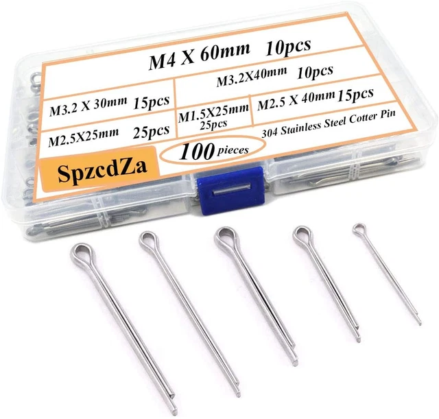 Spzcdza 100Pcs 304 Stainless Steel Cotter Pin Clip Key Fastner Fitting Assortmen