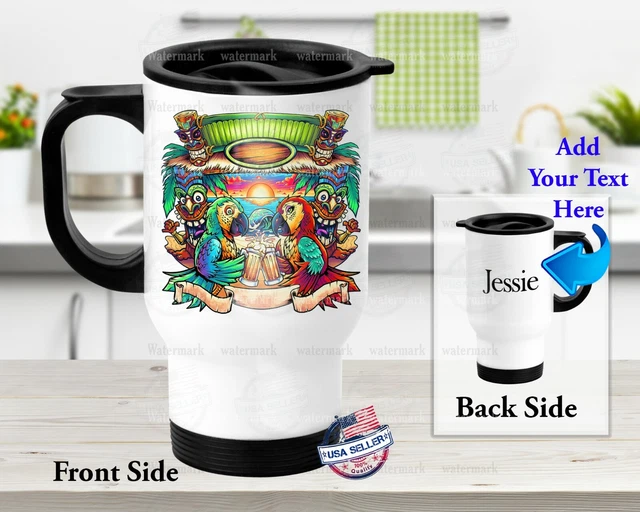 Tiki Parrots Bar Design - Stainless Steel Thermal 14oz Insulated Travel Mug