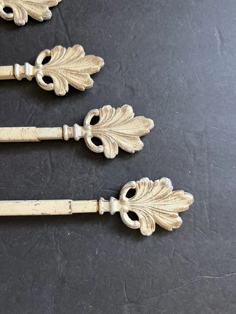 Set of 4 Antique Curtain Drape Rods White Victorian Ornate Cast Metal Swing Arm 3