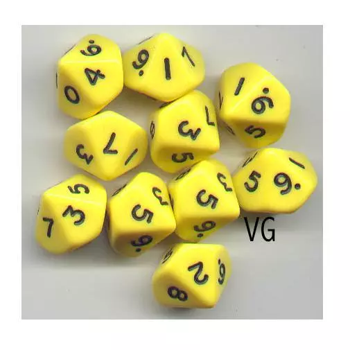 NEW RPG Dice Set of 10D10 - Opaque Yellow