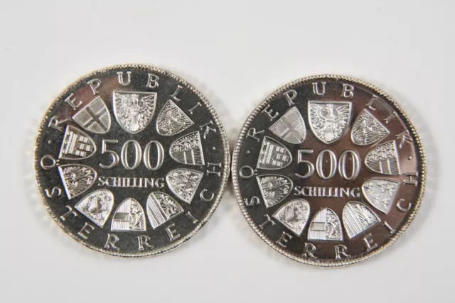 M59V37- 2x 500 Schilling Silber Münze Österreich
