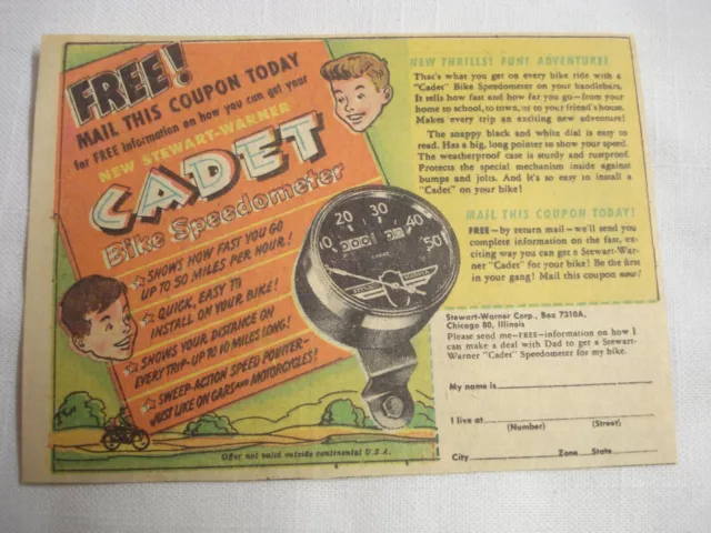 1950 Ad Cadet Bike Speedometer, Stewart-Warner Corp., Chicago, Illinois