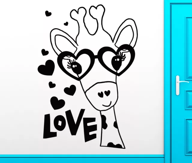 Wall Sticker Giraffe in Glasses With Hearts Cool Romantic Bedroom Decor (z1435)