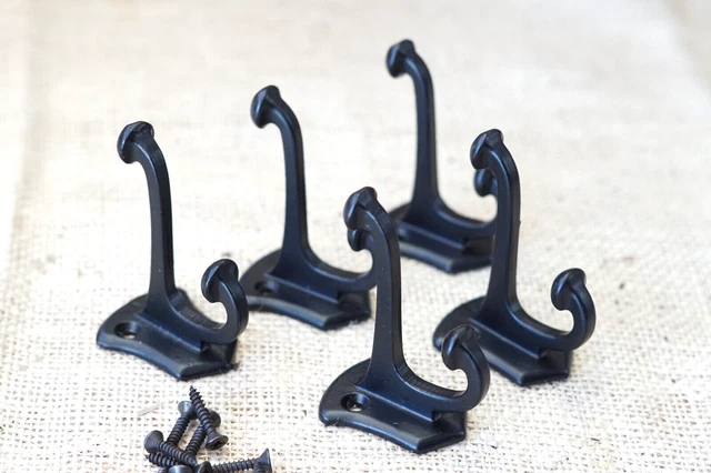 5 PCS Cast Iron Vintage Style Coat Hooks Hat Hook Rack Hall Tree Gloss Black 3