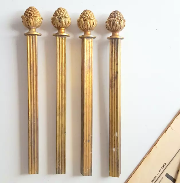 4 Antique french bronze pinecone finial on brass bar Hardware for Interior decor