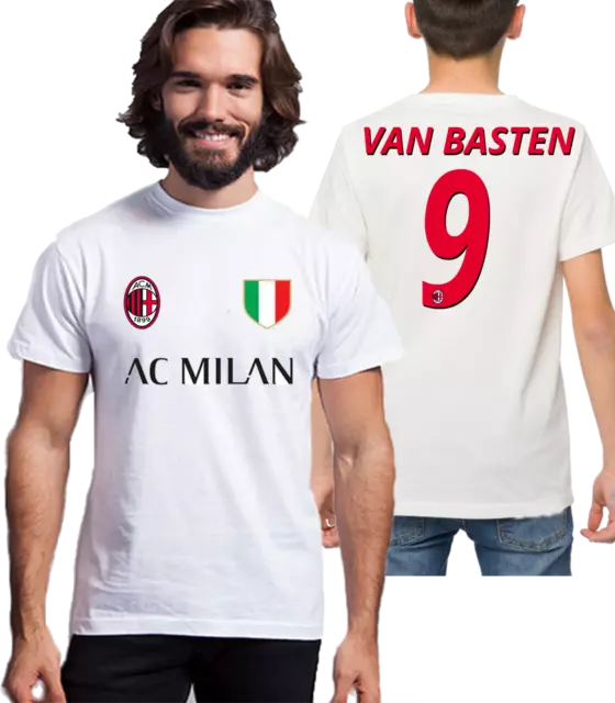 T-shirt Uomo Bambino Van Basten Milan Cuore Milanista Sport Calcio Tifoso Logo