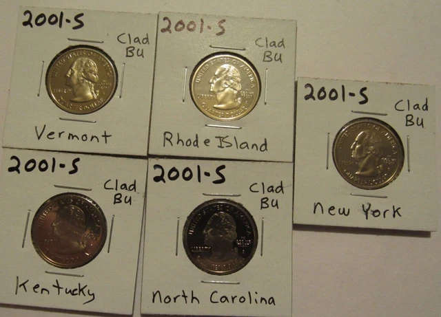 Lot of 5 2001S Clad BU Proof State Quarters