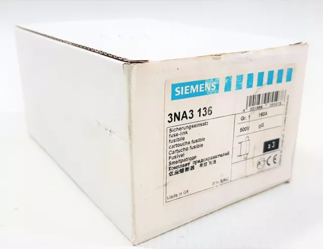 ( 12,00€/ Unité) 3x Siemens 3NA3 136 Insert Fusible Gr.1 160A 500V Gg