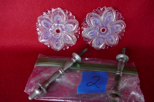 1 pr antique opalescent sandwich glass curtain tiebacks 3 inch diameter