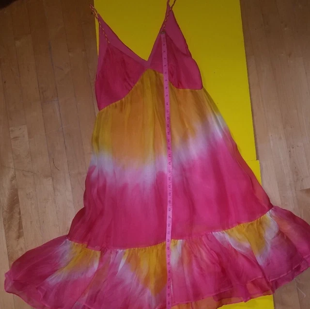 Rare Diana Von Furstenberg tie dye yellow fuschia pink braided maxi Silk Dress