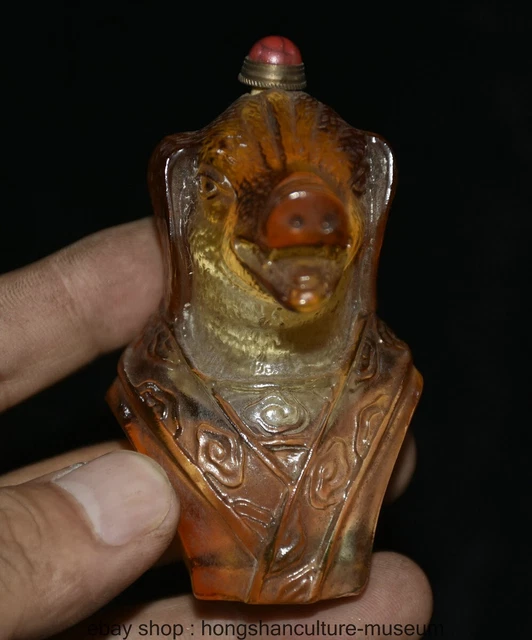 3.2 " Old Chinese glaze Carved Dynasty Fengshui 12 Zodiac Pig Snuff Bottle