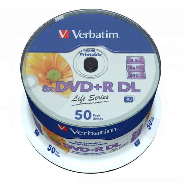 Verbatim 97693 50 DVD+R DL PRINT 8,5GB 8x Double Layer Cake Box