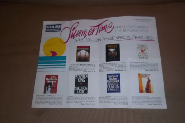 1985 Coles Book Store Pamphlet Stephen King John Irving Barbara Taylor Bradford