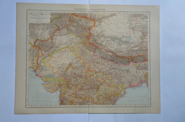 uralte Landkarte 1893 Vorderindien Nördlicher Teil
