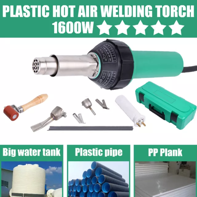 1600W Hot Air Torch Plastic Welding Heat Gun Welder + 4 Nozzles + Rod + ABS Case