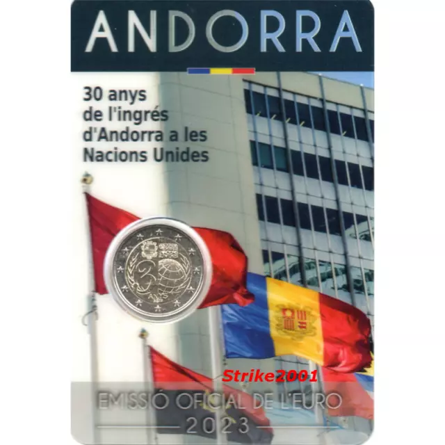 NEW !!! Coin Card 2 EURO COMM ANDORRA 2023 Fdc 30° ADESIONE ALL' ONU NEW !!!