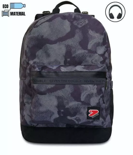 Seven Zaino Adv. Americano Double Reversibile Smoked Camo Con Cuffie 21D3