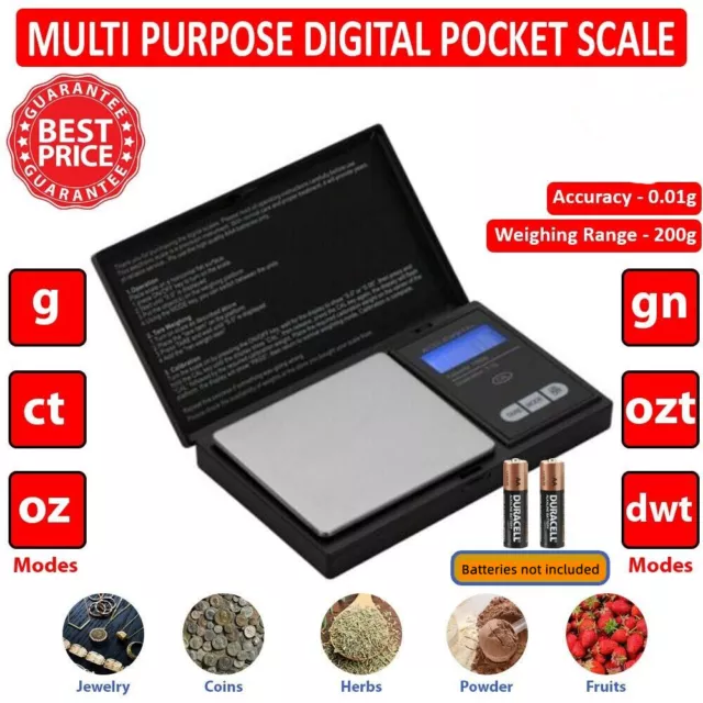 Digitalwaage 200g x 0,01g Schmuck Tasche Gramm Gold Silber Münze Kraut Precis