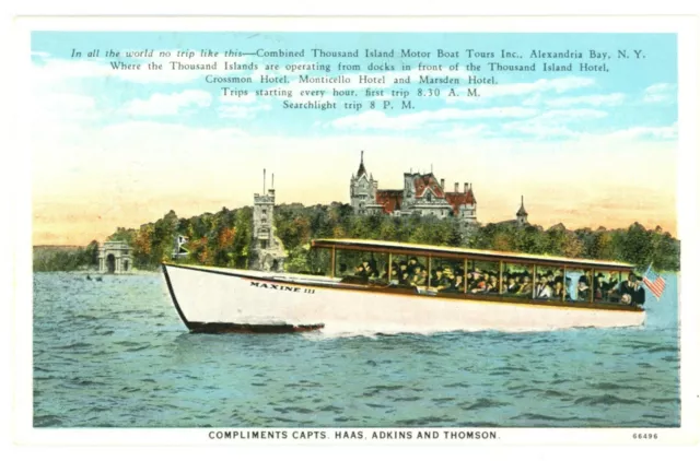 Maxine III Boat Ship Thousand Island Motor Boat Tour Postcard Alexandria Bay NY