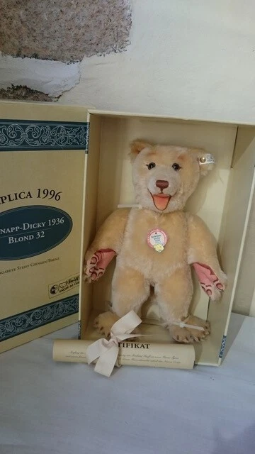 STEIFF SNAP DICKY Blond Mohair 1936 Replica EAN 408243 32cm W/Box