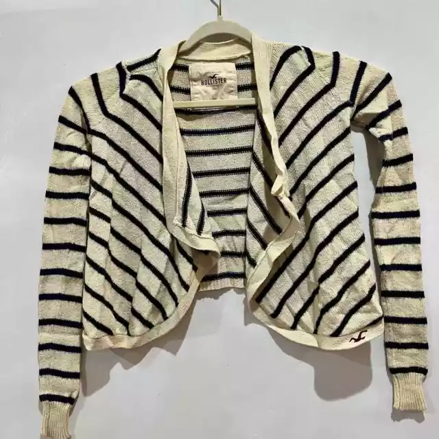 Hollister Women's Cardigan Size XS Sweater Striped Navy & Cream Shrug Wrap