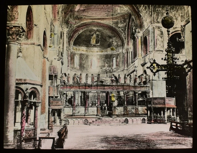 ANTIQUE Magic Lantern Slide ST MARKS INTERIOR C1900 PHOTO VENICE ITALY