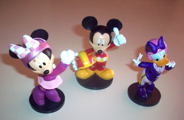 Disney PVC Figures / Cake Toppers ~ Mickey Race Car & Minnie Mouse with Daisy