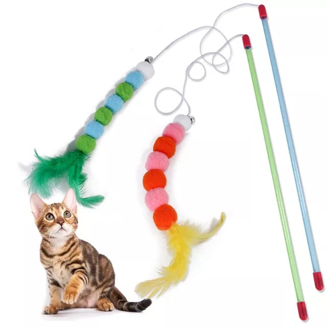 Pet Cat Toys Feather Wand Rod Balls Pet Kitty Play Funny Teaser Interactive R
