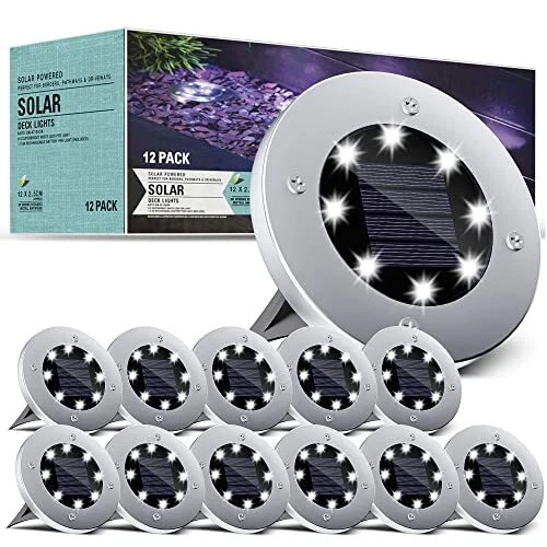 Solar Outdoor Lights, 12Pack 8 LED Solar Garden Lights, Disk Lights