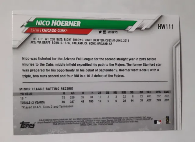 NICO HOERNER ~ Cubs de Chicago ~2020 Topps Holiday #HW111 RC « carte ...