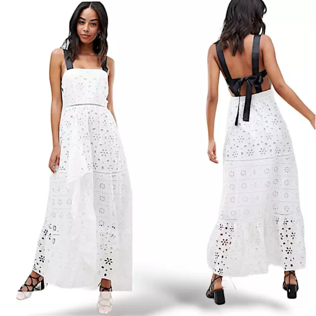 Asos Design tall NWT white embroidered eyelet floral maxi 100% cotton size 6 US