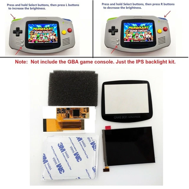 Backlit Game Control Panel 10 LEVELS BRIGHTNESS V2 IPS Backlight Backlit LCD For Game Boy Advance ...