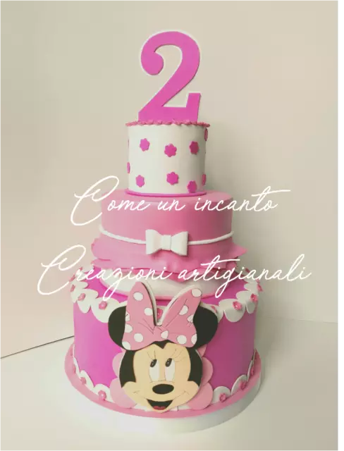TORTA SCENOGRAFICA FINTA Minnie 2 anni compleanno rosa gomma eva