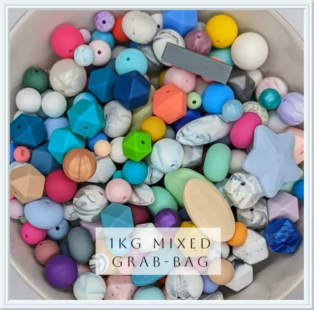 Silicone Beads 1kg Bulk Mixed grab bag Round Hex BPA Free Bundle Mix DIY