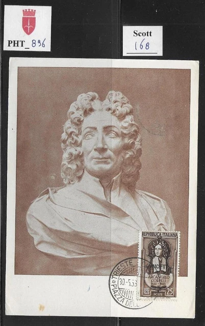 PHT_896. TRIESTE FTT. FDC postcard w. 1953 ARCANGELO CORELLI.  Scott 168.