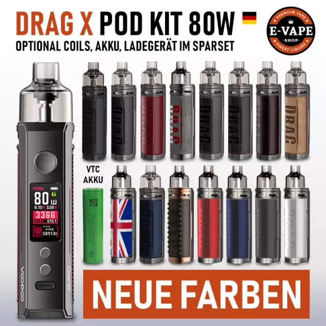 Voopoo Drag X Pod Kit E-Zigaretten Starter Set Vape Pen Mod f. 18650 Akku USB-C