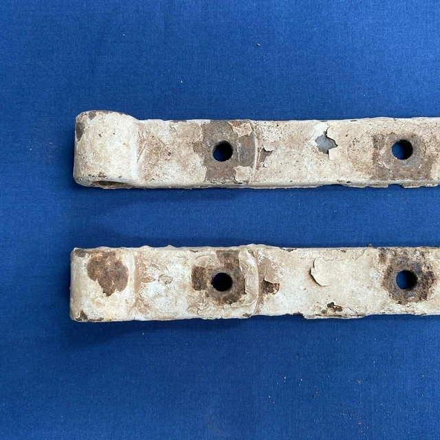 Pair Vintage Antique Hand Forged Iron Barn Door Strap Hinges 12 5/8" 2