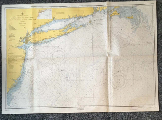 Vintage 1962 Rev. 63 Nautical Map Chart "Approaches To New York" Marine Survey